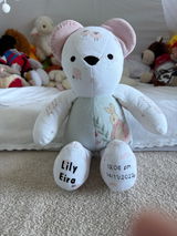 Memory bear keepsake recycled from babies clothing