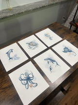 Ocean Sea Creatures Nursery Wall Art Prints (Set of 6) | Watercolor Ocean Animals