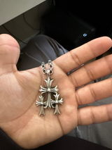 Sterling Silver Necklace Pendant, Gothic Triple Cross Silver Pendant, Punk Chain Necklace Charm