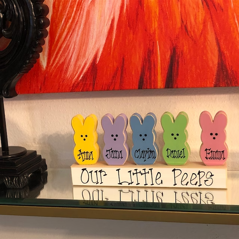 Easter Peeps Marshmallow Family - Personalized Custom Add-On Wooden Blocks - Easter Gift For Family Members, Grandma, Mom