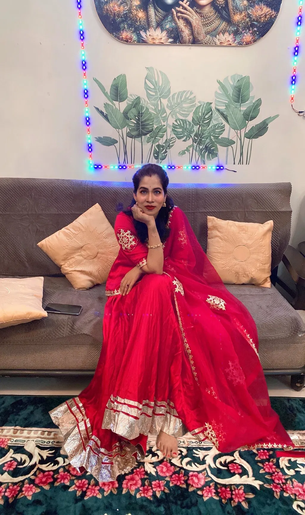 Mehka Red Solid Satin Lehenga Set