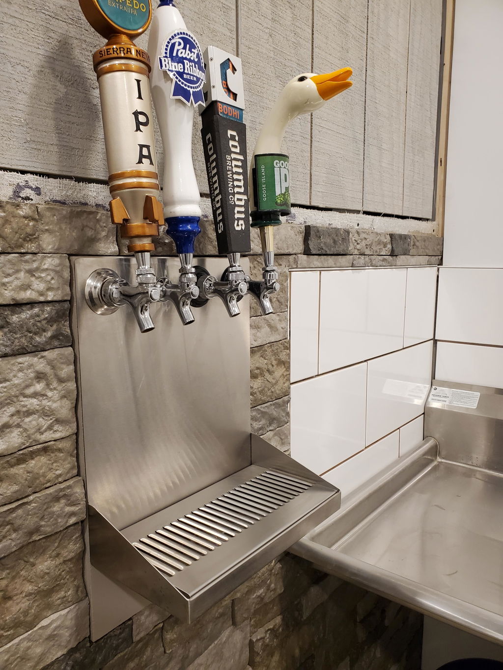 Wall Mount Drip Tray with Drain | 6-3/8" X 12" X 14" X 1" | S/S # 4 | 4 Faucet Holes