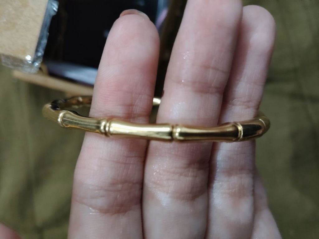 Anti-Tarnish 18K Gold Plated Stainless Steel Bamboo Design Bangle Bracelet for Women