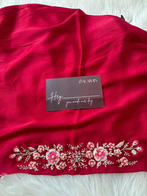 BAAG E BAHAR| LUXURY THREADWORK AND HANDWORK RED HIJAB