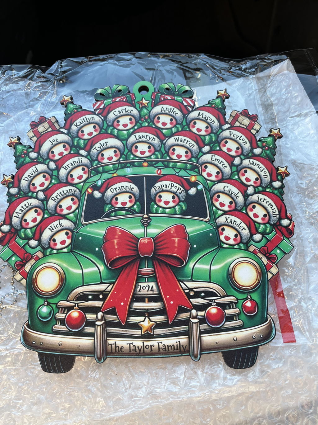 Snowman Santa Hats Christmas Vintage Car Ornament - Personalized Custom Wood Ornament, Custom Shaped - FAM177_WDO