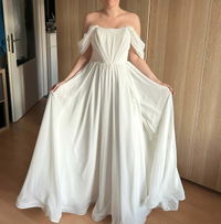 Simple Off Shoulder Chiffon Wedding Dress with Flowy A Line Silhouette