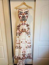 Boho Strapless Wedding Dress with Colorful Floral Embroidery and Detachable Puffy Sleeves
