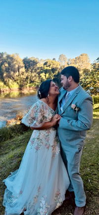 Colorful A Line Wedding Dress with Flowers and V Neckline