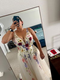 Romantic A Line Wedding Dress with Colorful Flowers and Open Back