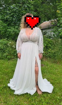 Boho A Line Lace and Chiffon Wedding Dress with Bishop Sleeve and Open V-Back