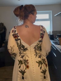 Rustic Embroidered Floral Wedding Dress with Cape Sleeves