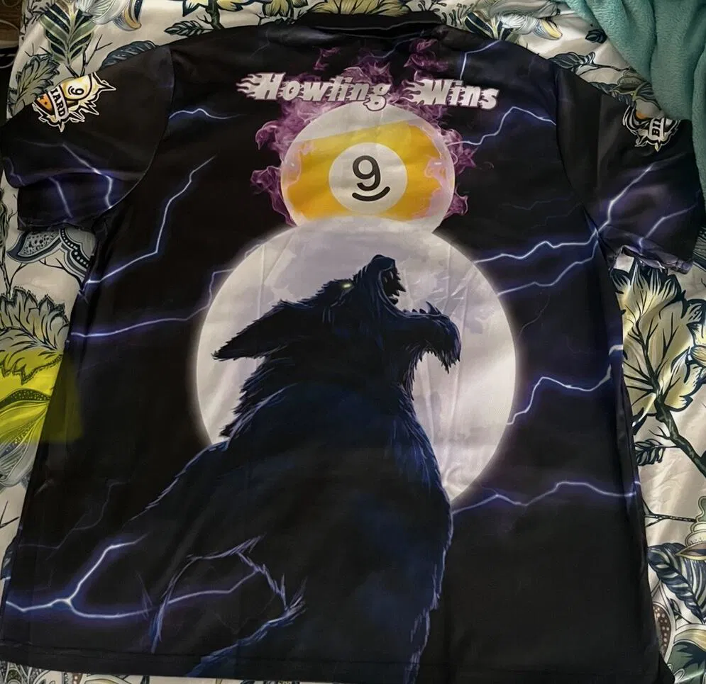 Customized Billiards 9 Ball Pool Polo Shirt, Howling Wolf Polo Shirts For 9 Ball Pool Players