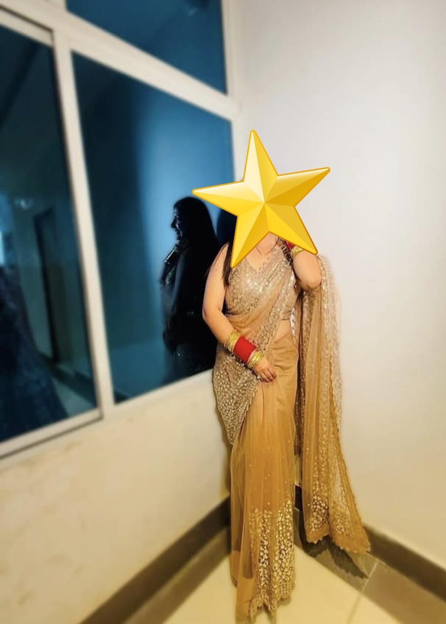 Sequence Work Cream Color Saree For Farewell Party