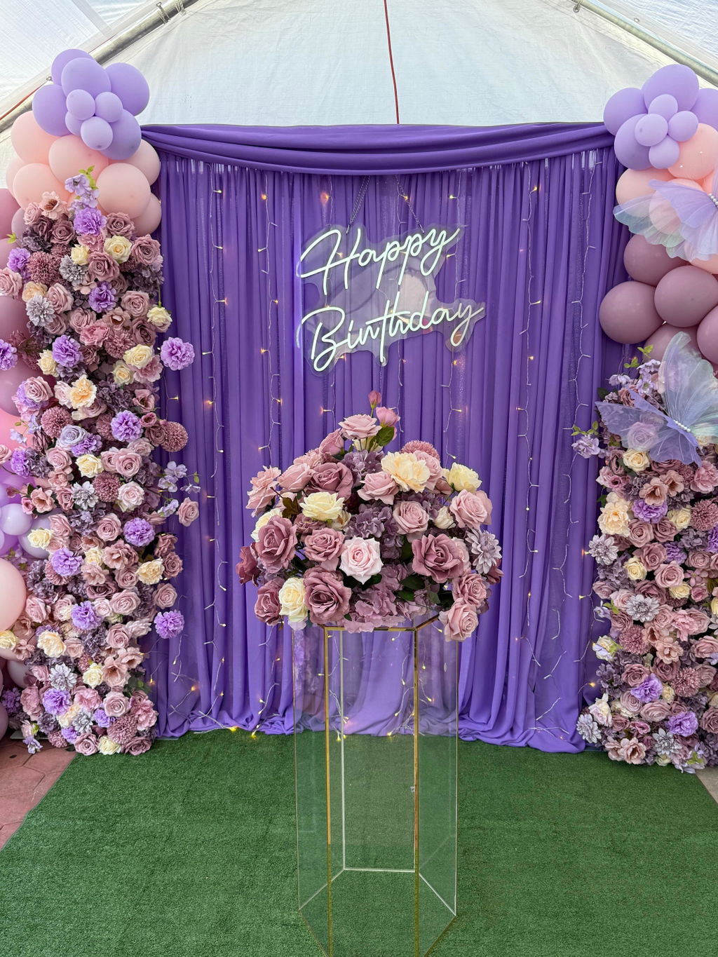 A8804 Purple Rose Peony Wedding Backdrop Table Flower KT Board Floral Arrangement
