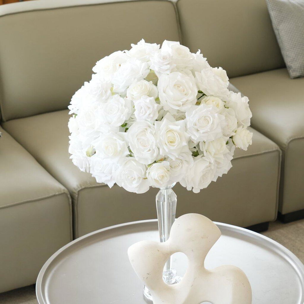 S-A8994 2pcs 40cm White Rose Flower Ball Wedding Table Centerpiece Decor Props