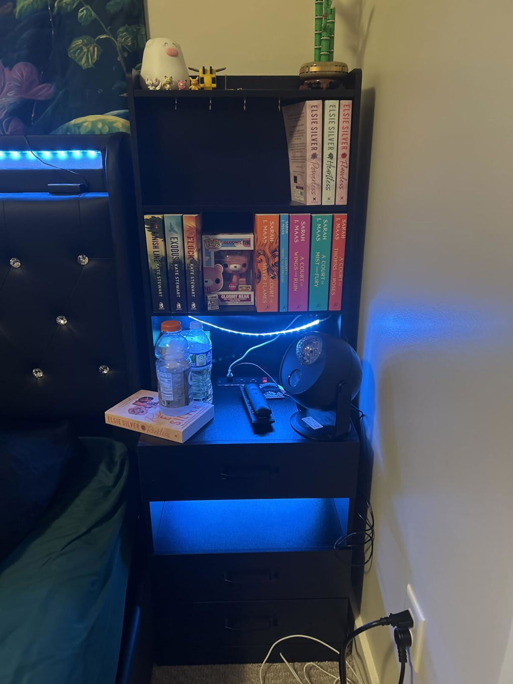 AOGLLATI 51.8 Inch Tall Nightstand with Charging Station and LED Lights Night Stand with 3 Drawers and Storage Shelves