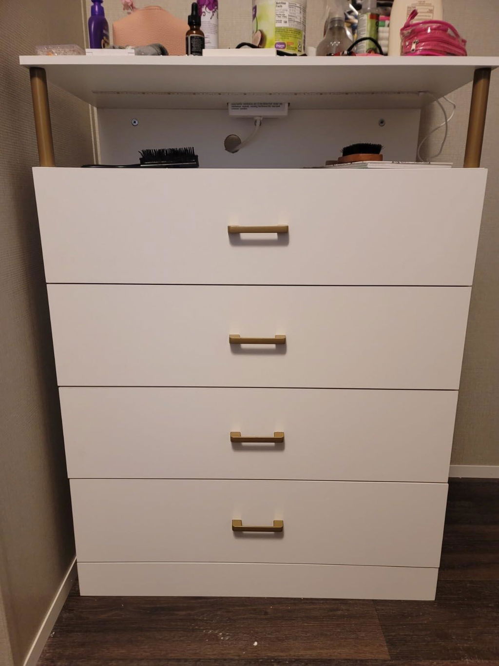 AOGLLATI 40.3 Inch Tall Dresser with 4 Drawer Dresser with Charging Station, Column Design Led Dresser for Bedroom Closet