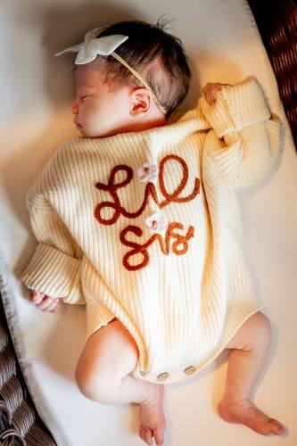 'Lil Sis' Embroidered Knit Sweater