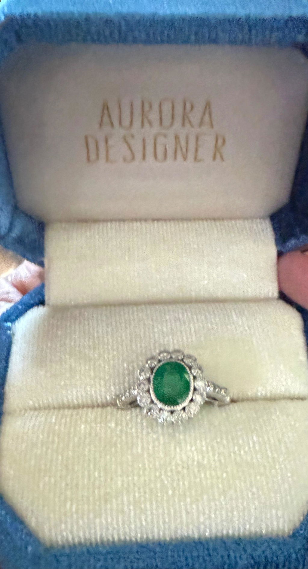 1.81ctw Emerald and Diamond Halo Scallop Milgrain Edge 18K Gold Engagement Ring AD1653