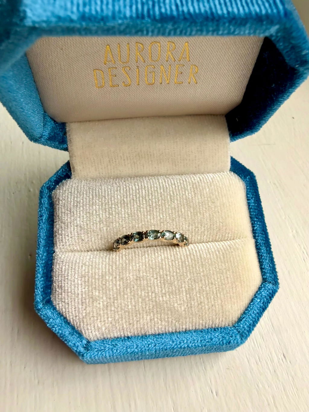 Custom Listing for Bre*** Mixed Color Teal Blue Green Montana Sapphire Wedding Band 14K Gold