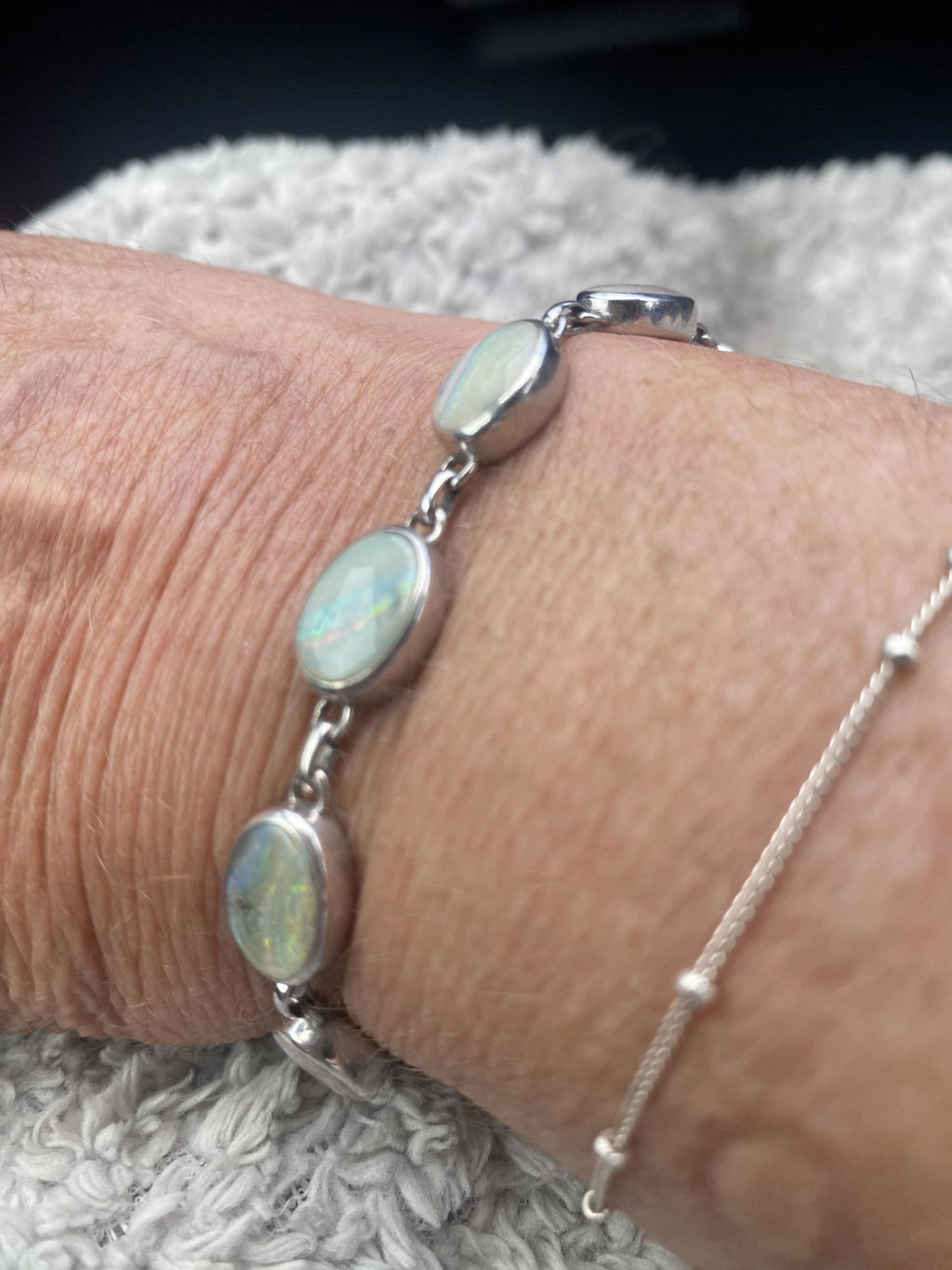 Natural Australian Solid Opal Silver Bracelet 15.5cm - 18.75cm Code  D49