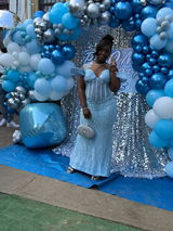 Stunning Off the shoulder Blue Mermaid Beaded Floor length Prom Dresses