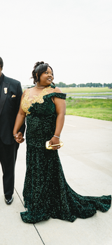 One shoudler Dark Green Sequin Floor length Prom Dresses