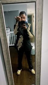 New arrival Black Prom Men Suit Notch Label With Gold Gem