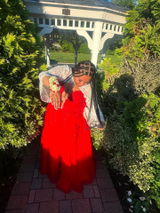 Plus Size Red Halter A-Line Tulle Side Slit Prom Dress with Beads