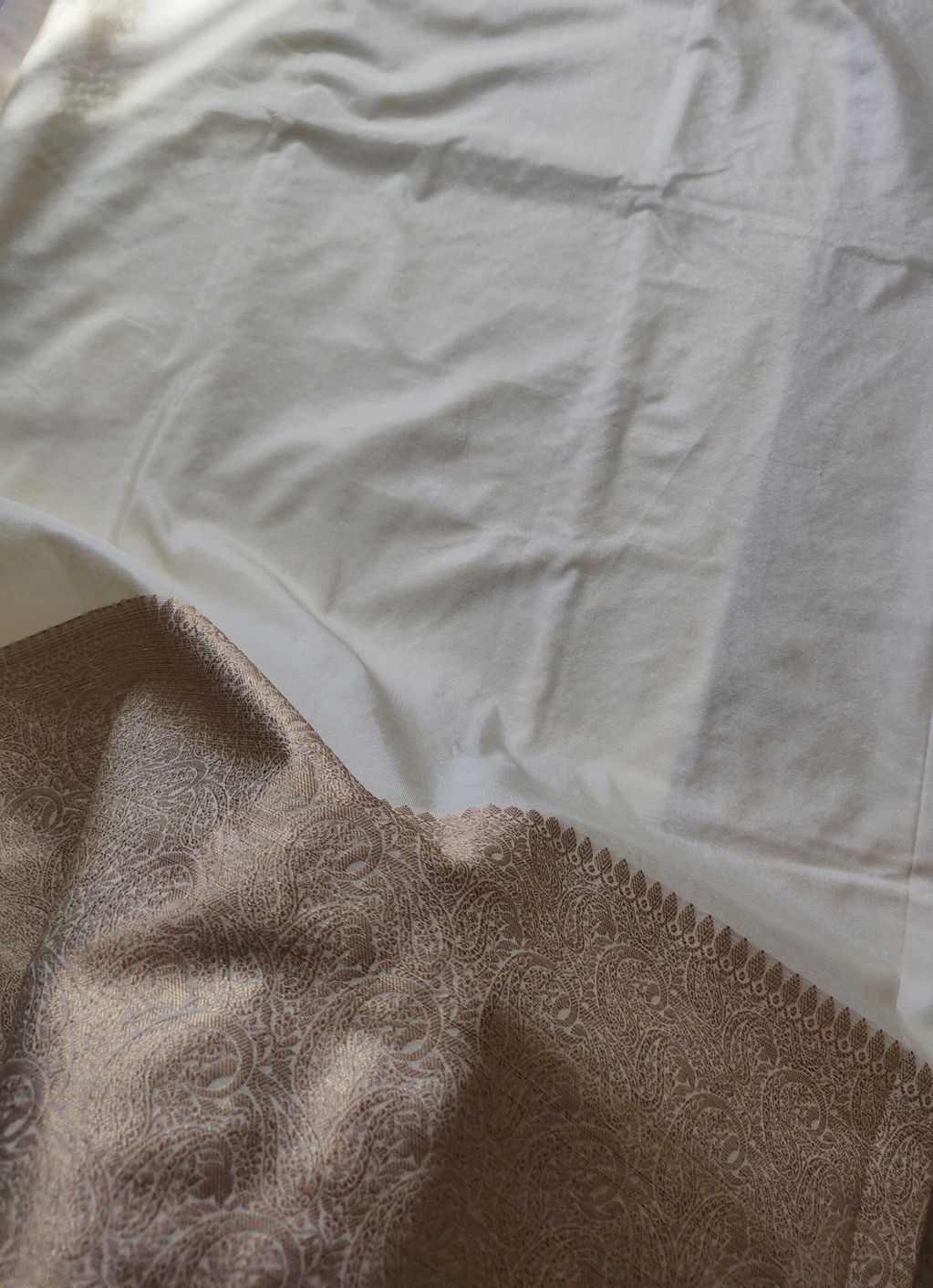Banarasi Cotton Silk Saree With Plain Skirt Border- Off White