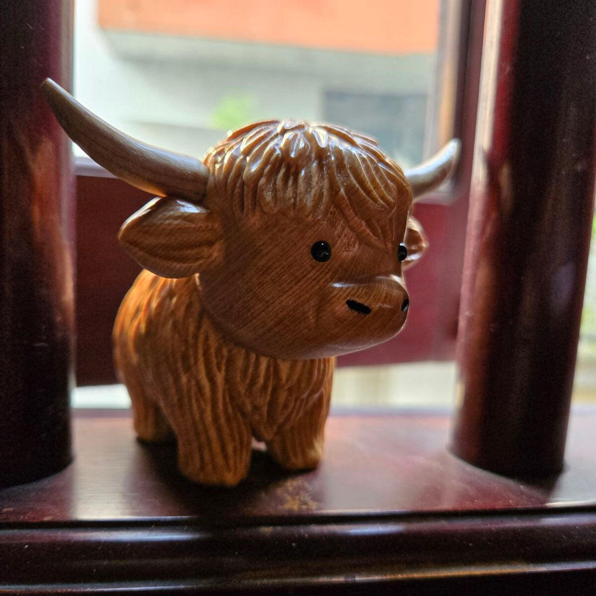 Highland Cow Figurine | Hand-Carved Wood Decor | BeeRusty