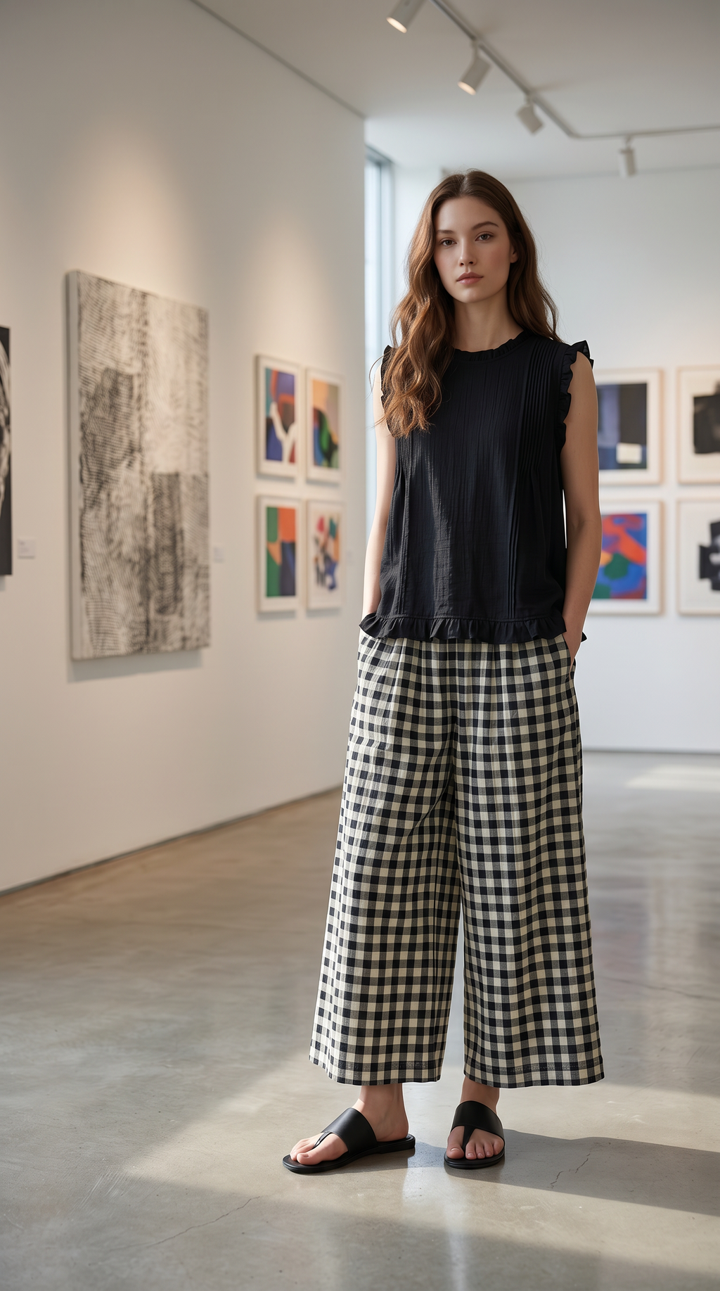 Customer photo for Check Wide-Leg Cropped Trousers