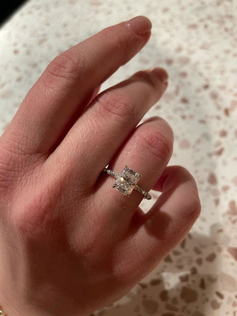 2.5CT Radiant Cut Moissanite Petite Pave Diamond Engagement Ring