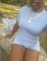 Solid Ribbed Shorts Set