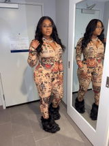 Printed Zip-Front Skinny Jumpsuit