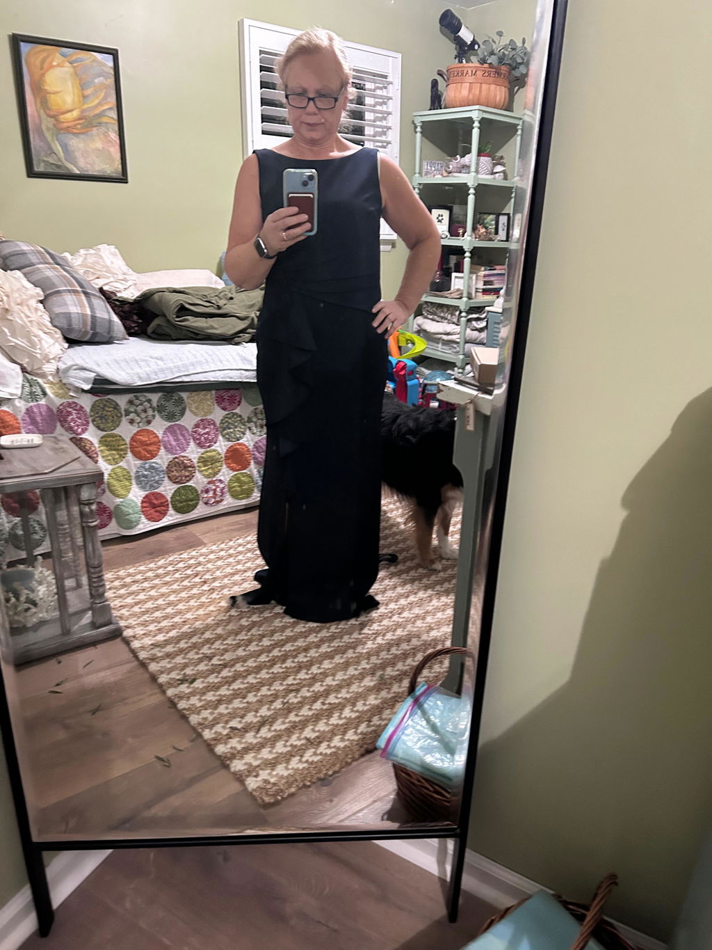 "Christine" Scuba Crepe Ruffled Bow Gown