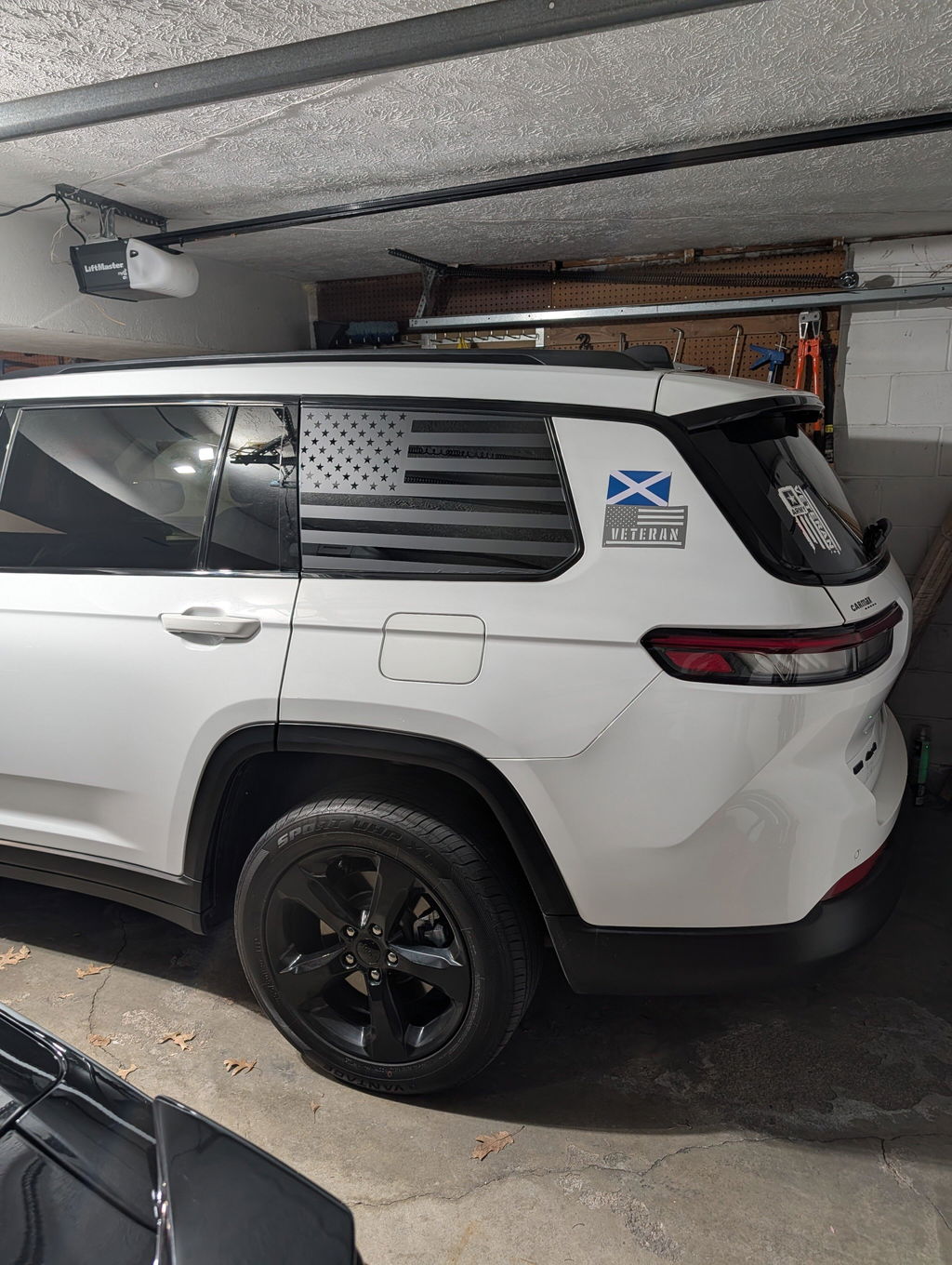 American Flag Window Decal for Jeep Grand Cherokee L 2021-2026 – Precut Matte Black Vinyl