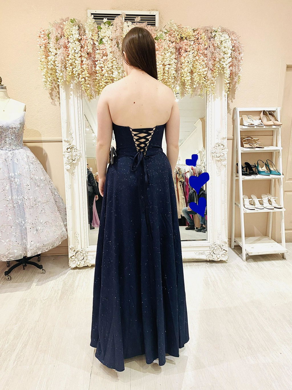 Fitzi Navy Sparkly Strapless Maxi Dress with Pockets | Boutique 1861
