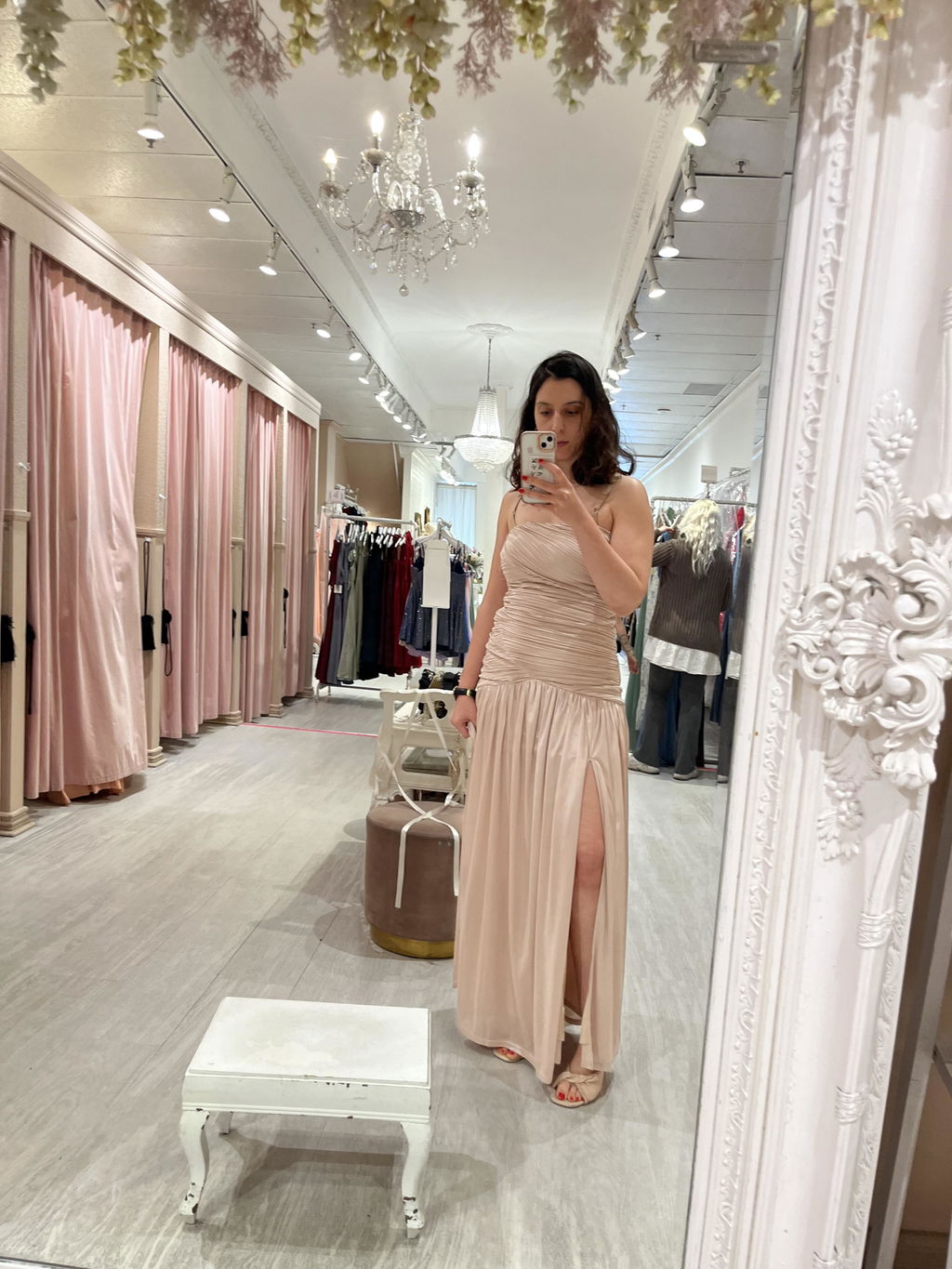 Islana | Champagne Strapless Pleated Maxi Dress