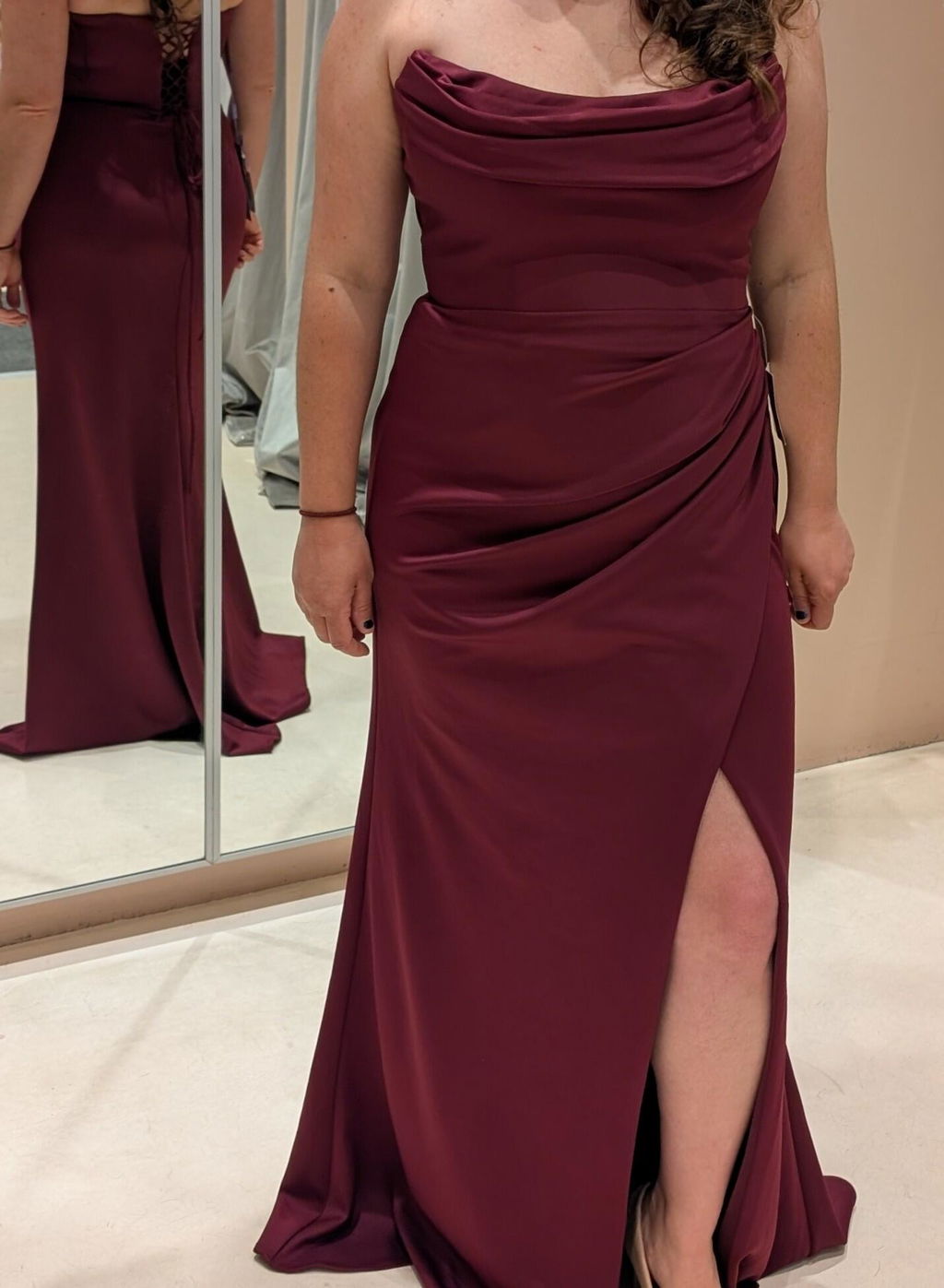 Ailsa Burgundy | Strapless Gown with High Slit