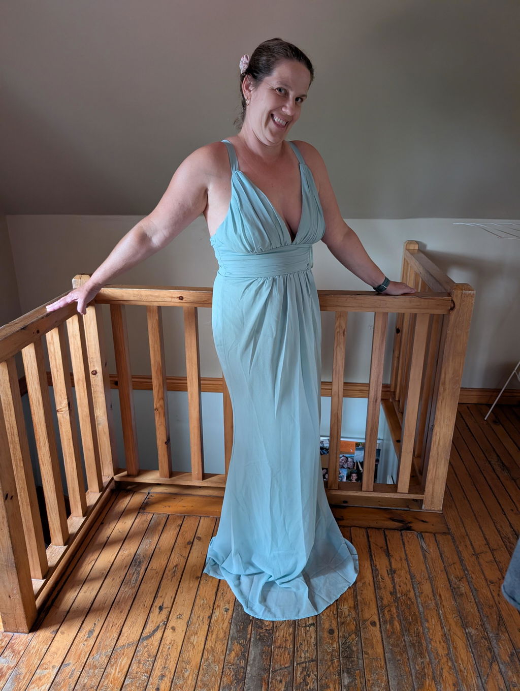 Zanura Mint | V-Neck Chiffon Maxi Dress with Lace-Up Back