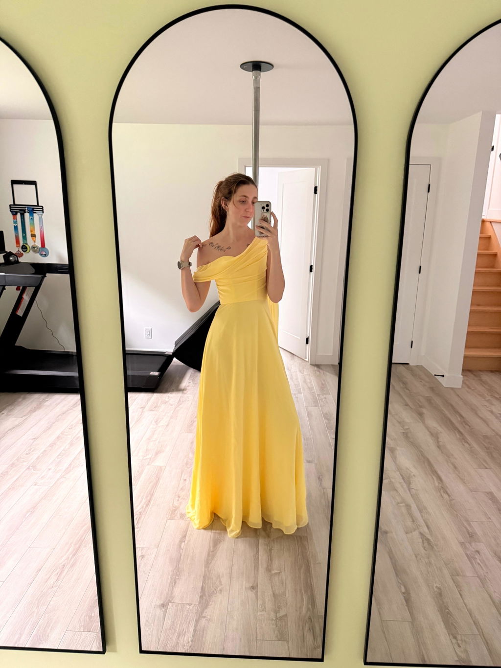 Zorua Light Yellow | One-Shoulder Maxi Dress with Cape Sleeve