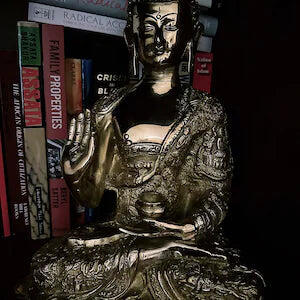 Solid Brass Buddha Sculpture with Intricate Etching