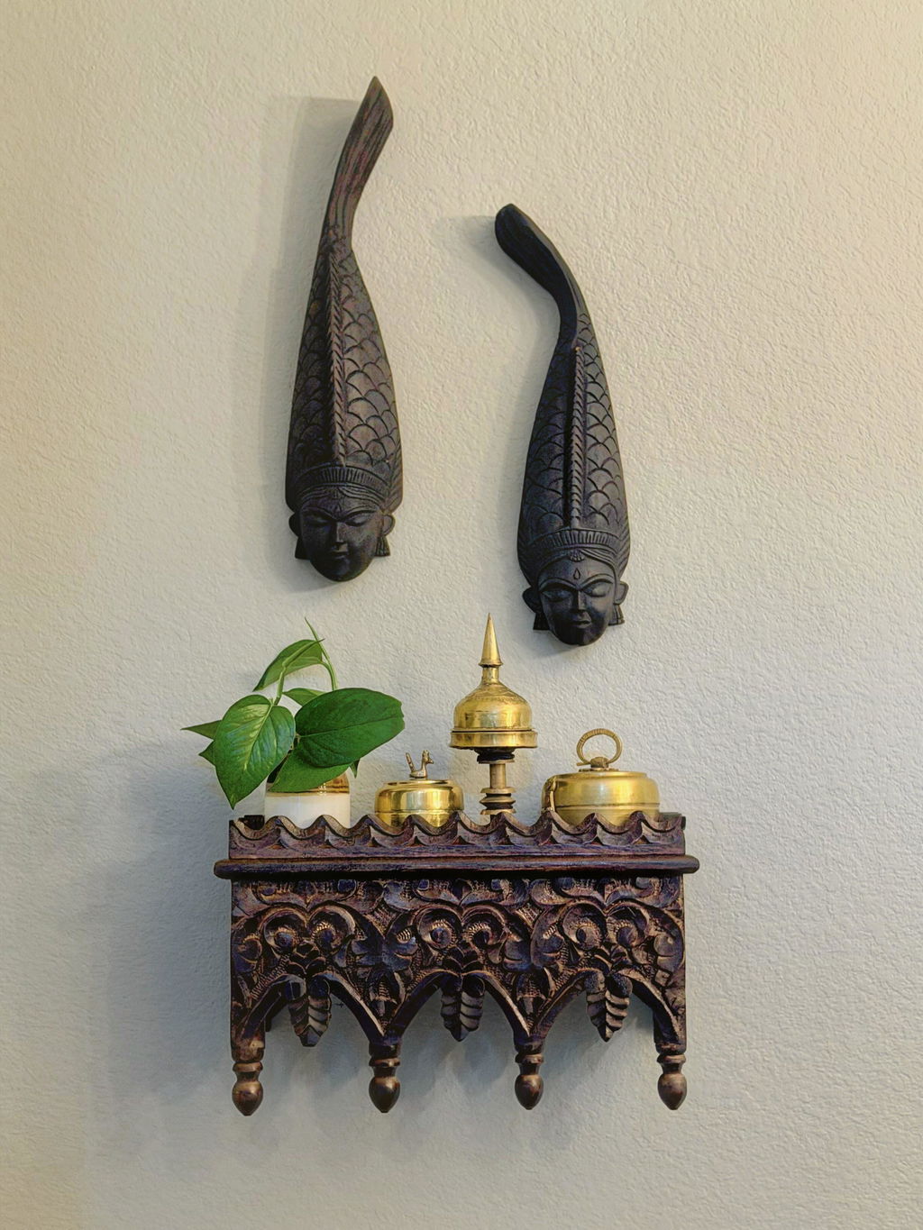 Kushmandi Wooden Tribal Mask Set – Fish Couple (Gomira Tradition, West Bengal)