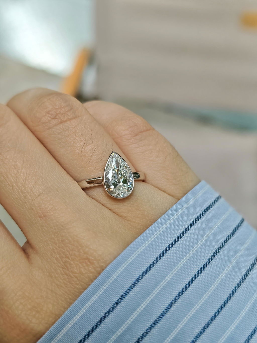 Pear Bezel Lab Diamond Ring in Solid Gold 1-3ct