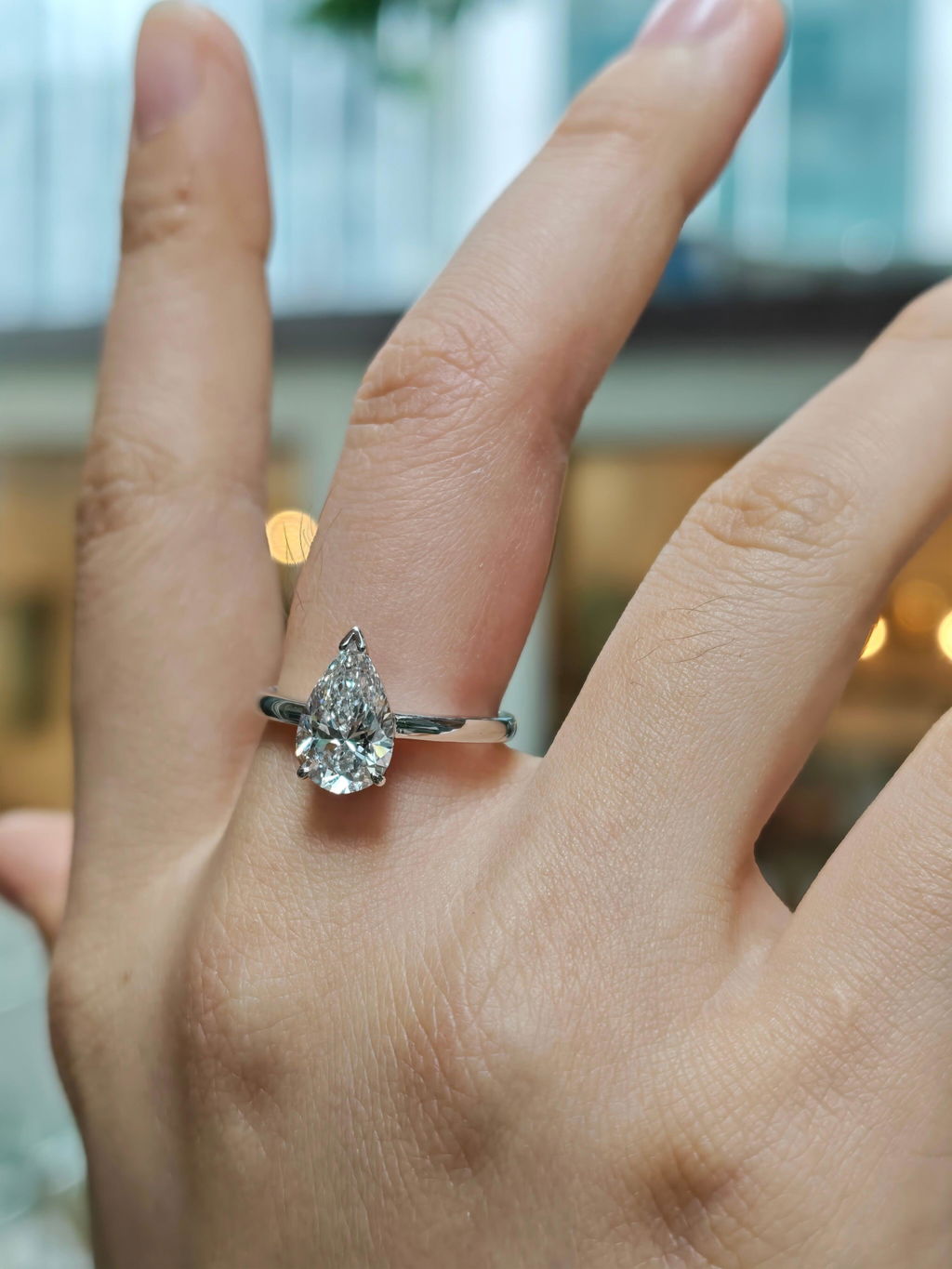 Pear Cut Three-Stone Lab Diamond Engagement Ring