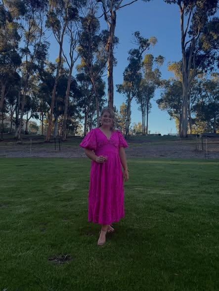 HAZELLE V NECK PUFF SLEEVE LACE MAXI DRESS - HOT PINK – By Amica