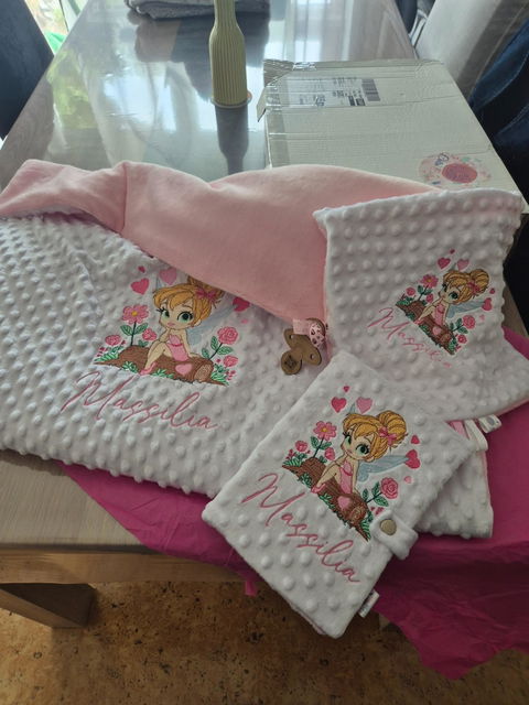 Pack Bébé Personnalisé | Couverture + Doudou 30cm + Protège carnet assortis | Fille | Minky