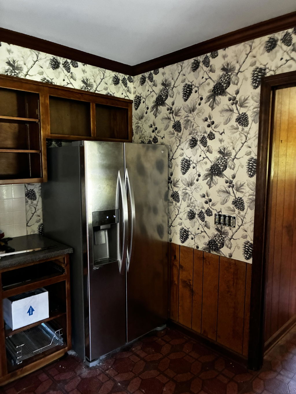 Customer photo — Woodland Toile Pinecone Wallpaper