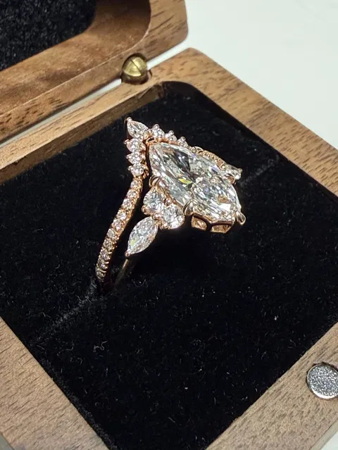 Side Stone Marquise Ring With Wedding Band